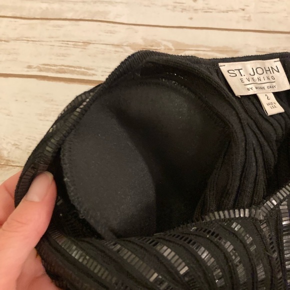 Vintage St. John Evening Black Ribbed Square Sequins 3/4 Sleeves Top Size 2 - Picture 10 of 14